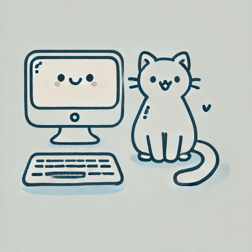 cartoon computer and cat