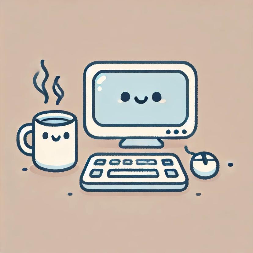 cartoon computer and mug of coffee