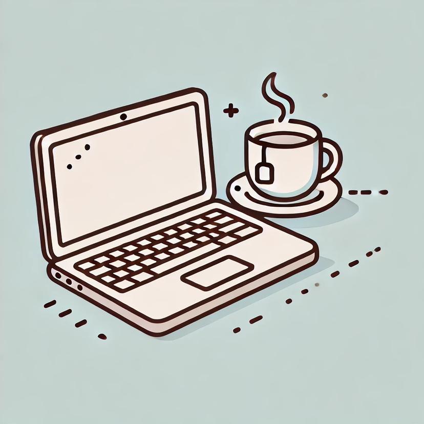 cartoon computer and mug of tea