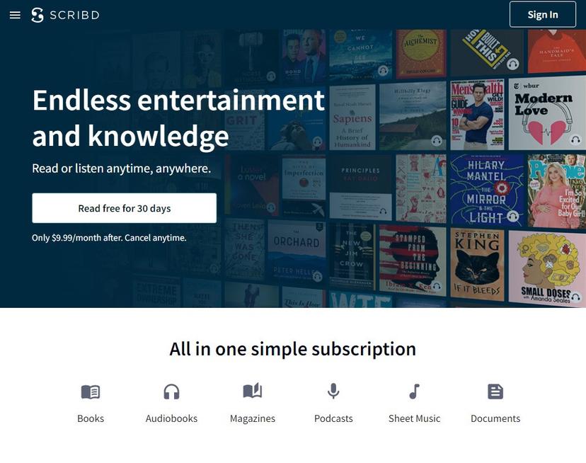 screenshot of the scribd website clone